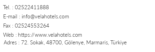 Vela Hotel Icmeler telefon numaralar, faks, e-mail, posta adresi ve iletiim bilgileri